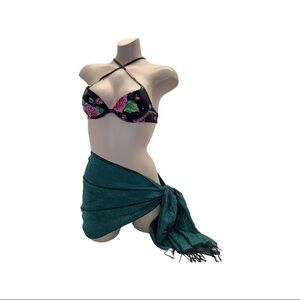 100% Rayon Scarf/Sarong - Black & Emerald Green. Made in India